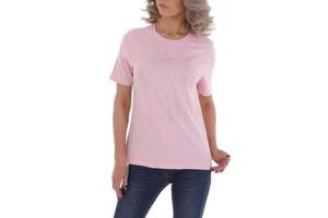 T-shirt strak getailleerd roze glitter palmbomen 46