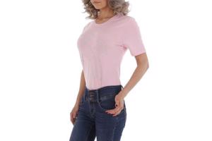 T-shirt strak getailleerd roze glitter palmbomen 46