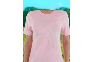 T-shirt strak getailleerd roze glitter palmbomen 46