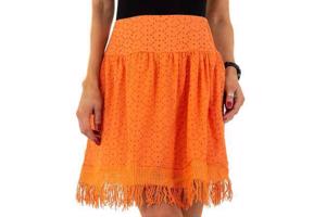 Drole de Copine rok gaatjes patroon oranje M/L 38/40