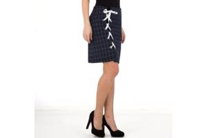 Rok geruit marineblauw met veters M