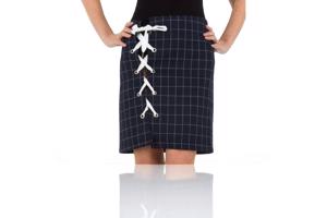 Rok geruit marineblauw met veters M