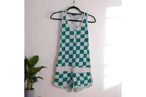 Playsuit groen wit geblokt S