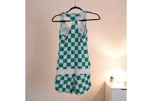 Playsuit groen wit geblokt S