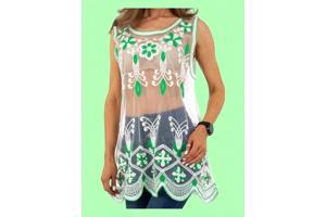 Whoa doorschijnende ibiza top met parels groen S/M