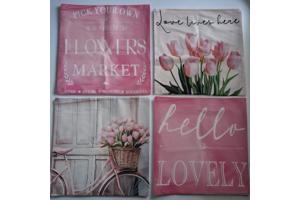 Set van 4 kussenhoezen tulp en fiets lichtroze groen 45x45cm