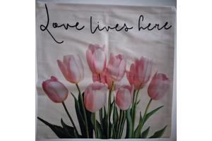 Set van 4 kussenhoezen tulp en fiets lichtroze groen 45x45cm