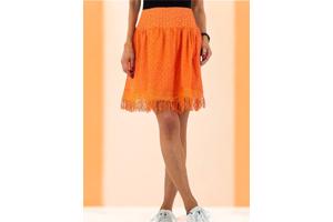 Drole de Copine rok gaatjes patroon oranje S/M 36/38