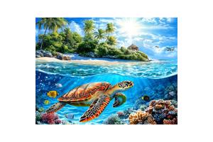nr 98 Diamond Painting schildpad onder water 50x40cm (rond)