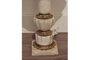 Vintage Tafellamp - Albast & Messing Voet - Geplooide Kap