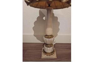 Vintage Tafellamp - Albast & Messing Voet - Geplooide Kap