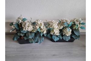 2x plantenbak met kunst hortensia's hydrangea