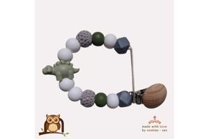 nr 28 noekies Speenkoord dino khaki grijs wit