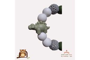 nr 28 noekies Speenkoord dino khaki grijs wit