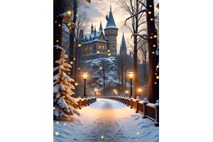 50x40cm Diamond Painting winter kasteel (vierkant) nr 55