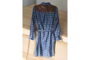 Voyelles geruite blouse glitter blauw L