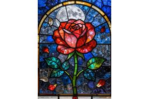 nr 68 Diamond Painting roos glas in lood 50x40cm (vierkant)