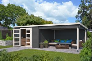Blokhut met overkapping Olenka 710x330 Onbehandeld vuren