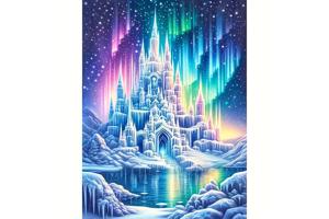 nr 87 Diamond Painting ijskasteel noorderlicht 50x40cm (rond