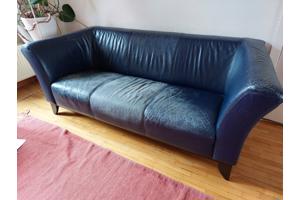 Blauwe leren 3 sits bank