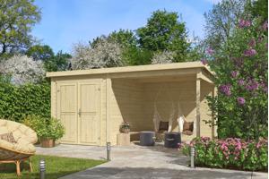 Blokhut met overkapping Finn 450x250 onbehandeld vuren