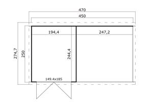 Blokhut met overkapping Finn 450x250 onbehandeld vuren