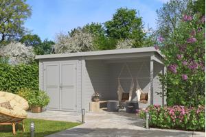 Blokhut met overkapping Finn 450x250 onbehandeld vuren