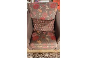 Fauteuil stof +poef en bankstel