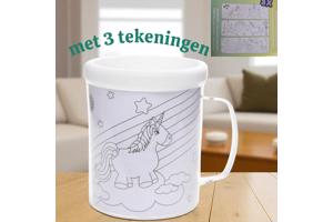 kleur je eigen beker - unicorn - met 3 tekeningen
