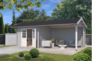 Blokhut met overkapping Maribel 680x300 onbehandeld Vuren