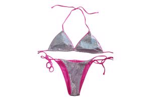 2 delige bikini roze zilver glitter L