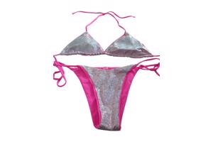 2 delige bikini roze zilver glitter L