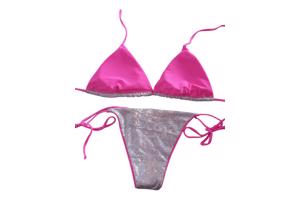 2 delige bikini roze zilver glitter L