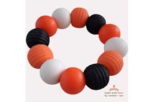 Noekies Handgemaakte Bijtring oranje wit zwart - Nieuw!