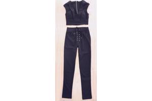 Broek met crop top elastische band 1 maat 36/38, zwart nieuw