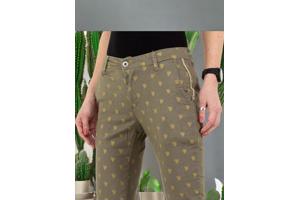 Place du Jour bedrukte broek met gouden cactus opdruk khaki