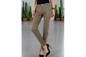 Place du Jour bedrukte broek met gouden cactus opdruk khaki