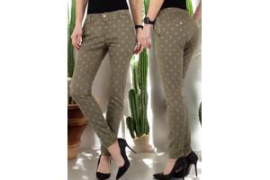 Place du Jour bedrukte broek met gouden cactus opdruk khaki