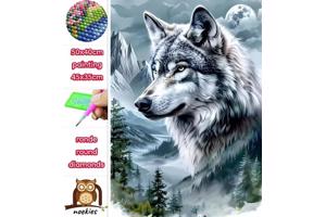 50x40cm Diamond Painting winter wolf (rond) nr 79