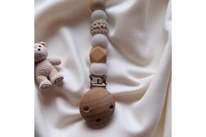 Speenkoord wit beige met wit bloemetje