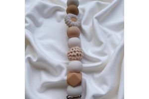 Speenkoord wit beige met wit bloemetje