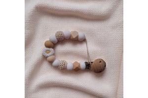 Speenkoord wit beige met wit bloemetje