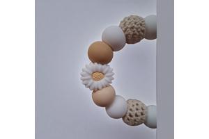 Speenkoord wit beige met wit bloemetje