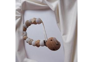 Speenkoord wit beige met wit bloemetje