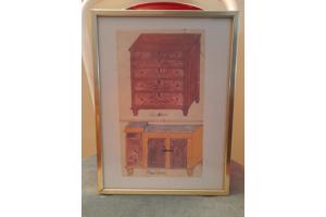 Schilderij bureau en wasbak