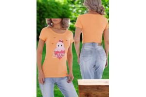 Glo-story strak getailleerd t-shirt oranje octopus love S