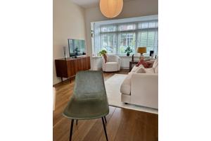 Stijlvolle groene, leren eetkamerstoelen (x4)