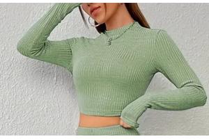 Crop top mintgroen lange mouwen XXL