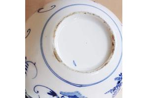 Vintage uienpatroon keramische theepot blauw en wit keramiek