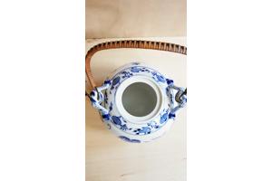 Vintage uienpatroon keramische theepot blauw en wit keramiek